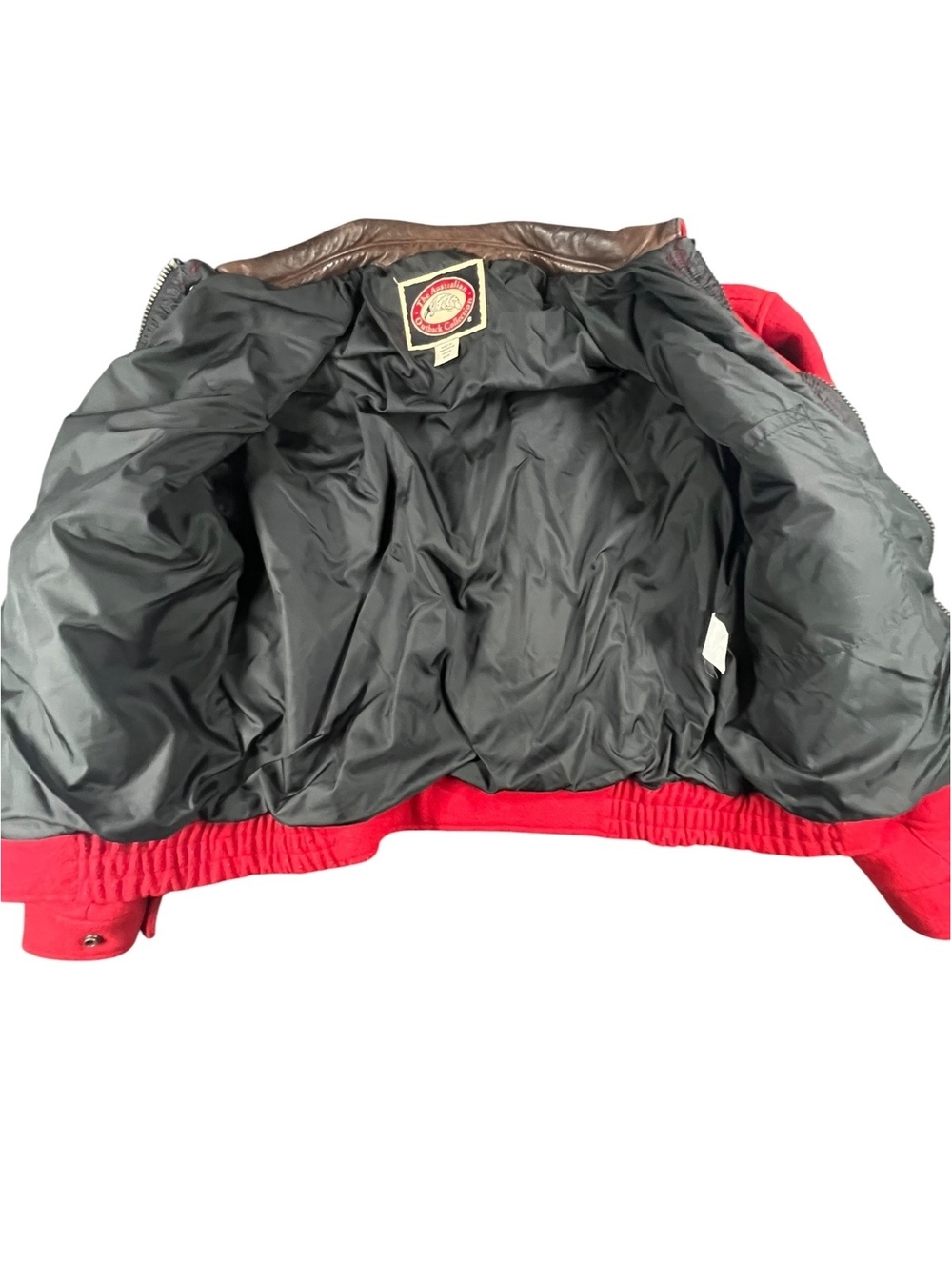 Vintage Australian Outback Red Wool Leather Collar Bomber Jacket M - Picture 6 of 8